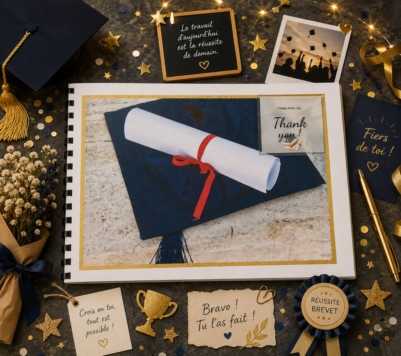 Album avec Photos BREVET 2026 Personnalisable Pour Jeune Fille ou Jeune Homme (Complet) - Le Cadeau qui fera Pleurer D’émotion.