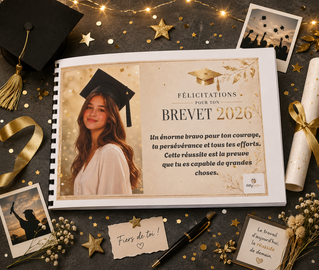 Album avec Photos BREVET 2026 Personnalisable Pour Jeune Fille ou Jeune Homme (Complet) - Le Cadeau qui fera Pleurer D’émotion.