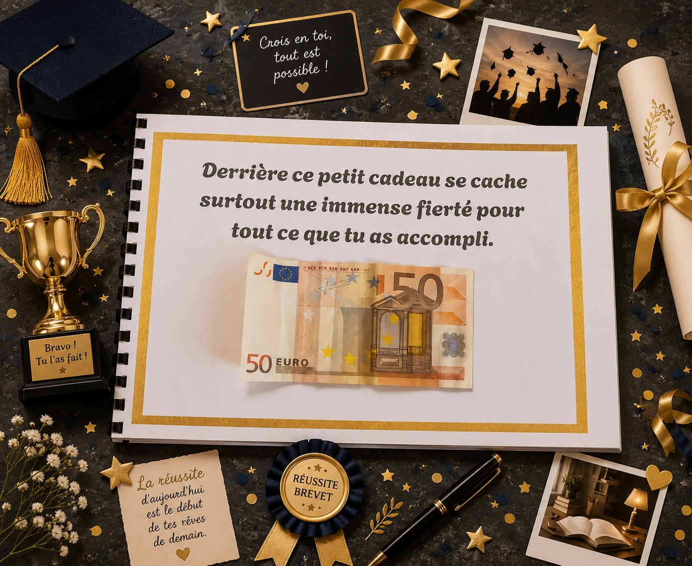 Album avec Photos BREVET 2026 Personnalisable Pour Jeune Fille ou Jeune Homme (Complet) - Le Cadeau qui fera Pleurer D’émotion.